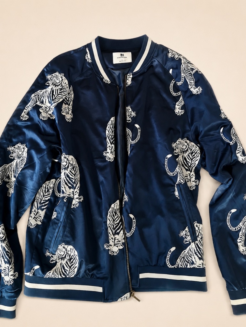 Standard Issue Navy Bomber Jacket with White Tiger Motif